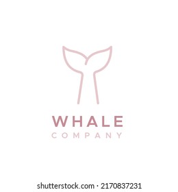 Whale tail company logo. Concept of whale watching, environmental education, cetacean conservation. Pink color. Vector illustration, flat design