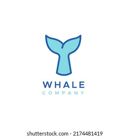 Whale tail company logo. Concept of whale watching, environmental education, cetacean conservation. Vector illustration, flat design