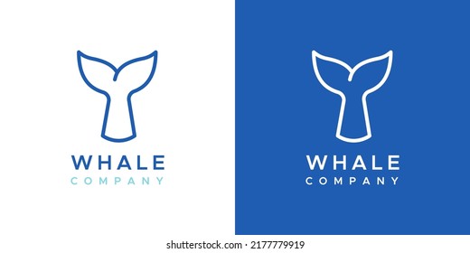 Whale tail company logo. Concept of whale watching, environmental education, cetacean conservation. Logotype in two versions: color and white. Vector illustration, flat design