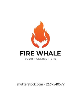 Whale tail with fire flame logo design vector