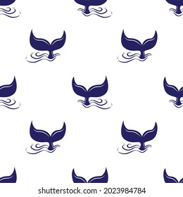 Whale tail flat seamless pattern on white background. Vector illustration.