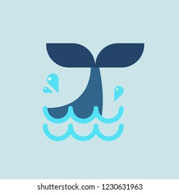 Whale tail in flat style. Vector illustration