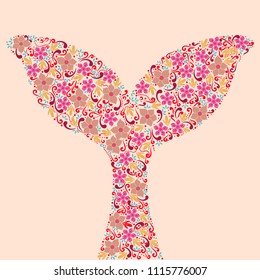 Whale tail. Floral ornament artistic vector illustration for tattoo, t-shirt print