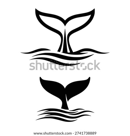 Whale tail fluke silhouette diving into ocean waves for marine wildlife conservation