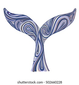 Whale tail. Freehand sketch. Ornament artistic vector illustration for tattoo, t-shirt print. Sea, ocean animal collection.

