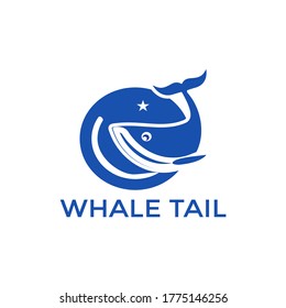 Whale tail graphic icon. Whale tail sign in the circle isolated on white background. Sea life symbol. Logo. Vector illustration