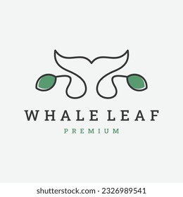 Whale tail green leaves vector logo template .