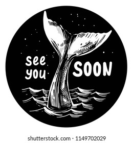 Whale tail. Hand drawn ink illustration converted to vector