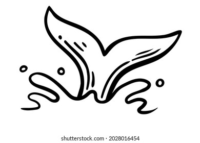 Whale tail, hand drawn sketch, vector