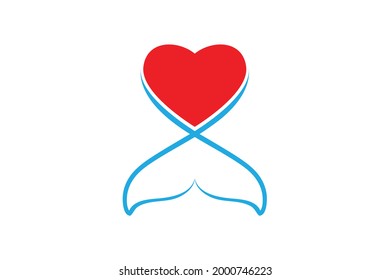 Whale Tail Heart Logo. Very Suitable For The Health Sector, Veterinary Clinic, Pharmacy, Animal Lover Icon. What's Interesting About This Logo Is That It Is Unique And Easy To Remember