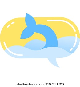 Whale tail icon dolphin fish fin vector. Mermaid or shark body part. Water animal dive, swim. Speech bubble design. Sea adventure concept