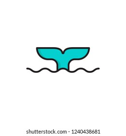 whale tail icon vector with fill outline style. diving icon