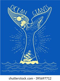 whale tail .illustration vector a print on T-shirts and bags.