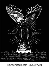 whale tail .illustration vector a print on T-shirts and bags.