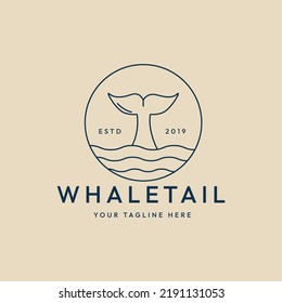 whale tail line art logo, icon and symbol, with emblem vector illustration design
