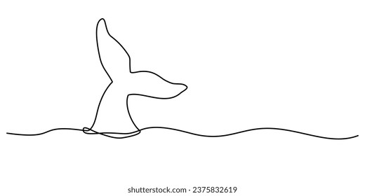 Whale tail line art, World Whale Day, ecology concept stop ocean pollution and say no to plastic, vector