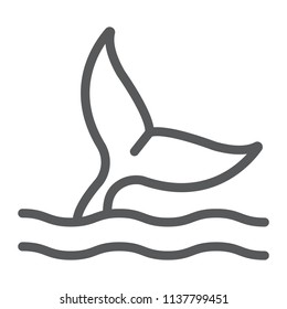 Whale tail line icon, aquatic and animal, sea life sign, vector graphics, a linear pattern on a white background, eps 10.