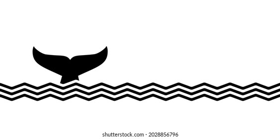 Whale tail line pattern. Jumping, swimming out or in the ocean water or sea. cartoon fish animal silhouette. Swim, jumps. Shark tail dolphin whale vector logo icon