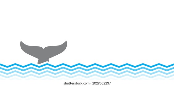 Whale tail line pattern. Jumping, swimming out or in the ocean water or sea. cartoon fish animal silhouette. Swim, jumps. Shark tail dolphin whale vector logo icon