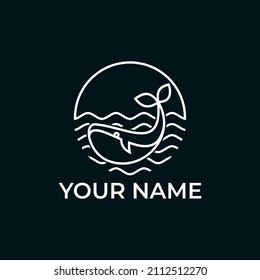 Whale tail logo design graphic on sunrise Vector