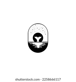 Whale Tail Logo. Whale Tail on the Sea Sunshine illustration Logo Design