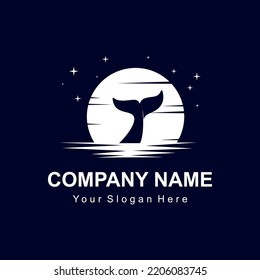 whale tail logo silhouette near the moon vector