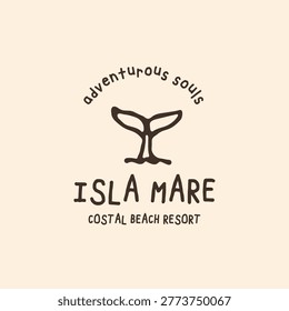 Whale tail logo template with hand drawn lettering for coastal beach resort