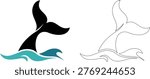 Whale Tail Logo Vector Ocean Wave Marine Animal Icon Minimal Design