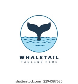 Whale tail logo vintage illustration symbol template design. Logo concept silhouette landscape of whale swimming in the sea ocean water

