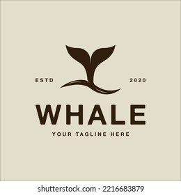 diseño gráfico del icono de la plantilla de la ilustración vintage de la cola de ballena. signo de joroba o símbolo del concepto de océano natural