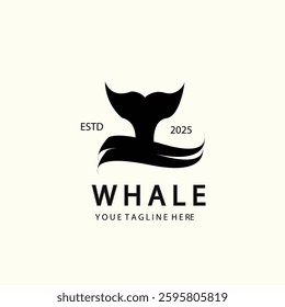 Whale tail logo and vintage vector illustration template