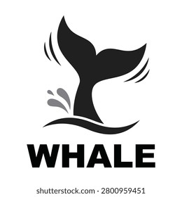 Whale tail logo with water splashes and waves isolated graphic design element icon