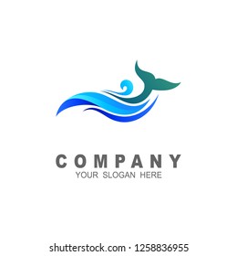 Whale tail logo with of waves, logo design template