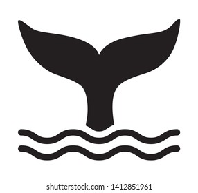 Whale tail or mermaid tail. making waves flat vector icon for wildlife apps and websites