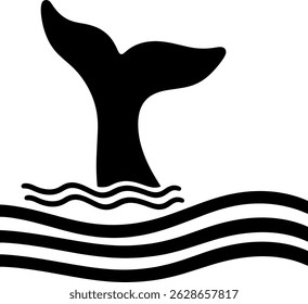Cauda de baleia ou cauda de sereia fazendo ondas ícone vetor plano para aplicativos e sites de vida selvagem, Design de Silhueta Elegante