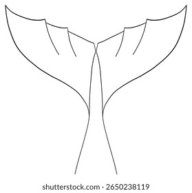 Whale tail minimalist outline drawing single continuous line ocean design in black and white