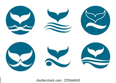 Whale tail monochrome logo set. Isolated on white background.