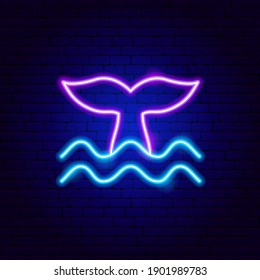 Whale Tail Neon Sign. Vector Illustration of Stomatology Promotion.