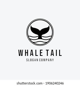 Whale Tail in Ocean Deep Logo Vector, Design and Illustration of Humpback Whale, Marine Wildlife for Fish