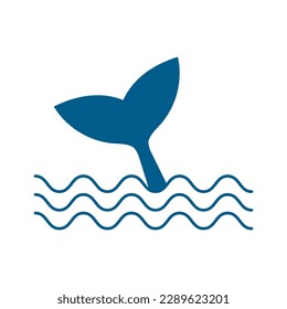 Whale tail with ocean waves. Flat vector illustration on white background.