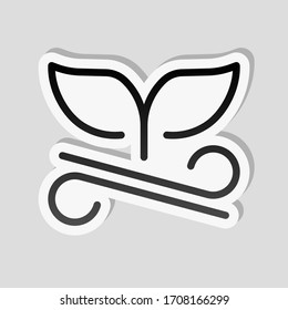 Whale tail on wave, outline design. Sticker style with white border and simple shadow on gray background
