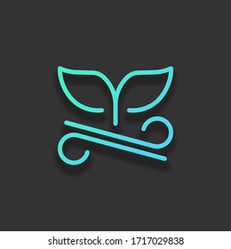 Whale tail on wave, outline design. Colorful logo concept with soft shadow on dark background. Icon color of azure ocean