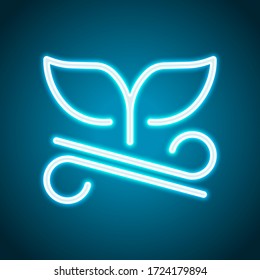 Whale tail on wave, outline design. Neon style. Light decoration icon. Bright electric symbol