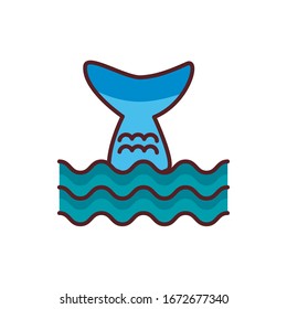 whale tail sea animal line color style icon vector illustration design