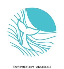 Whale tail and sea vector icon illustration