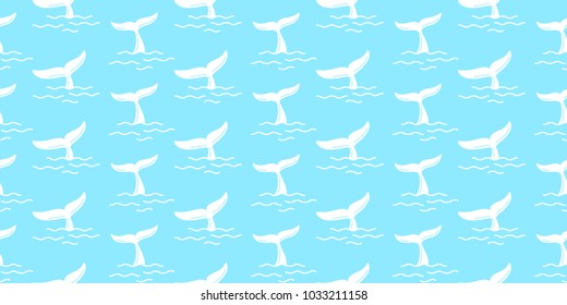 whale tail seamless pattern shark fin dolphin vector isolated wallpaper illustration background blue