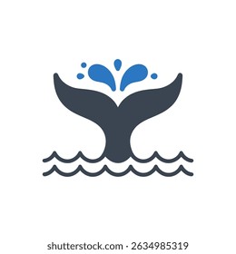 Whale Tail Splash Icon Isolated On White Background