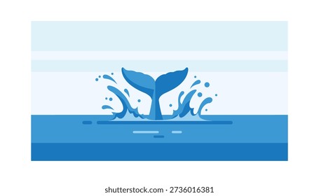 Whale tail splashing in ocean sea nature