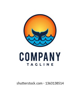 whale tail and sunset logo design  	