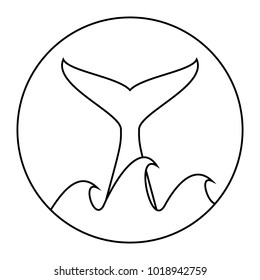 Whale (tail) surrounded by waves. Vector, logo design